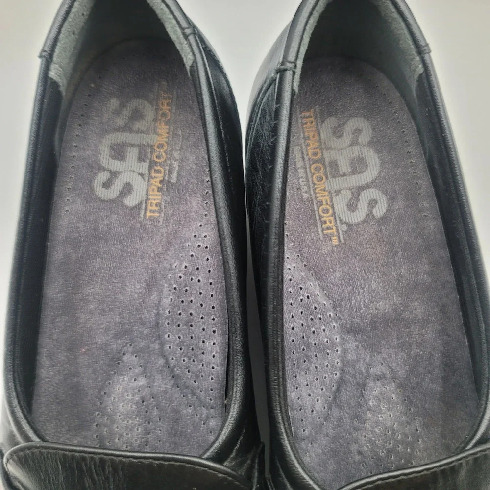 SAS Tripad Comfort Black Leather Loafers Womens 8.5 M Low Wedge Moc Toe USA Made